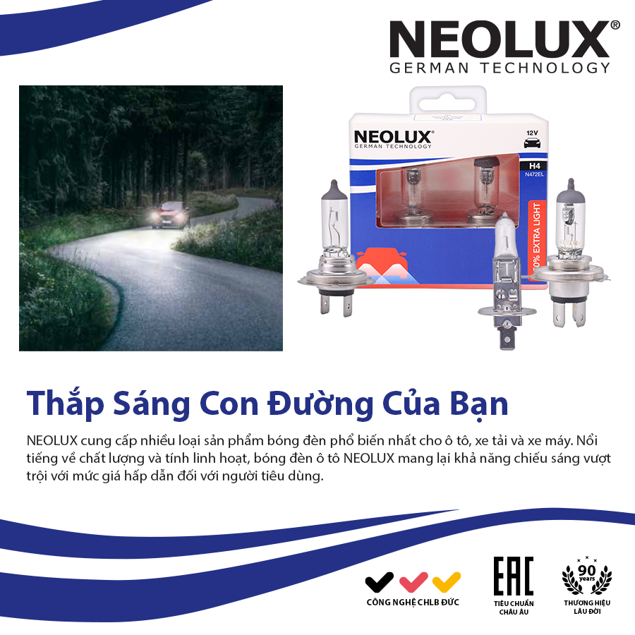 Bóng Halogen Tăng Sáng 50% H1 12V 55W N448EL-2SCB Hiệu Neolux