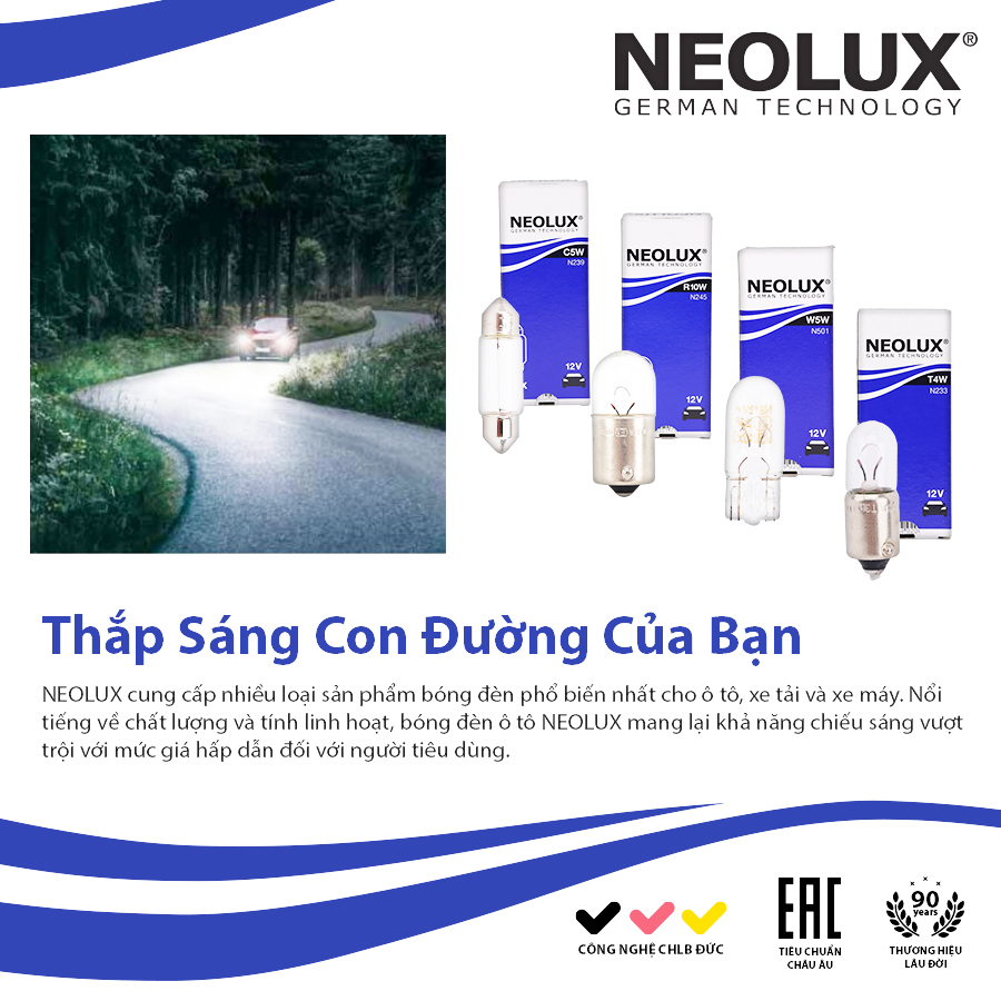 Bóng gim nhỏ T10 (W5W) VÀNG 12V 5W N501A Hiệu NEOLUX