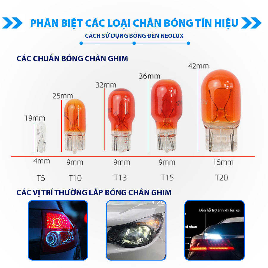 Bóng gim lớn T20 2 tim (W21/5W) (màu vàng) 12V 21/5W  N580 Hiệu NEOLUX