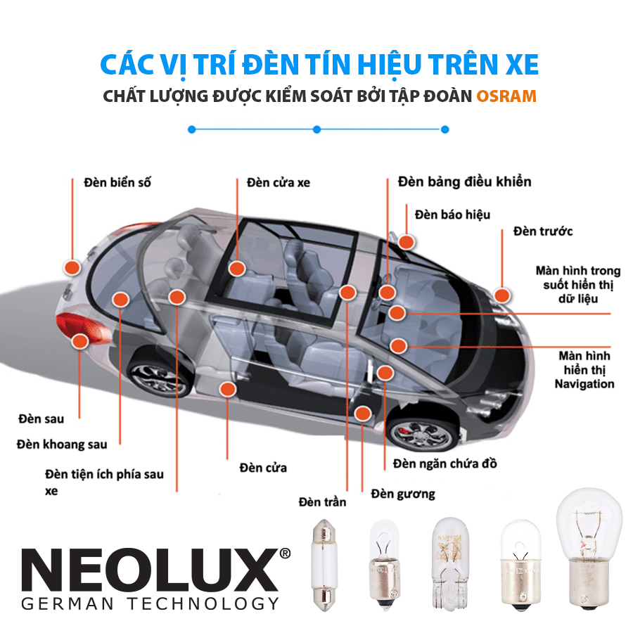 Bóng gim lớn T20 2 tim (W21/5W) (màu vàng) 12V 21/5W  N580 Hiệu NEOLUX