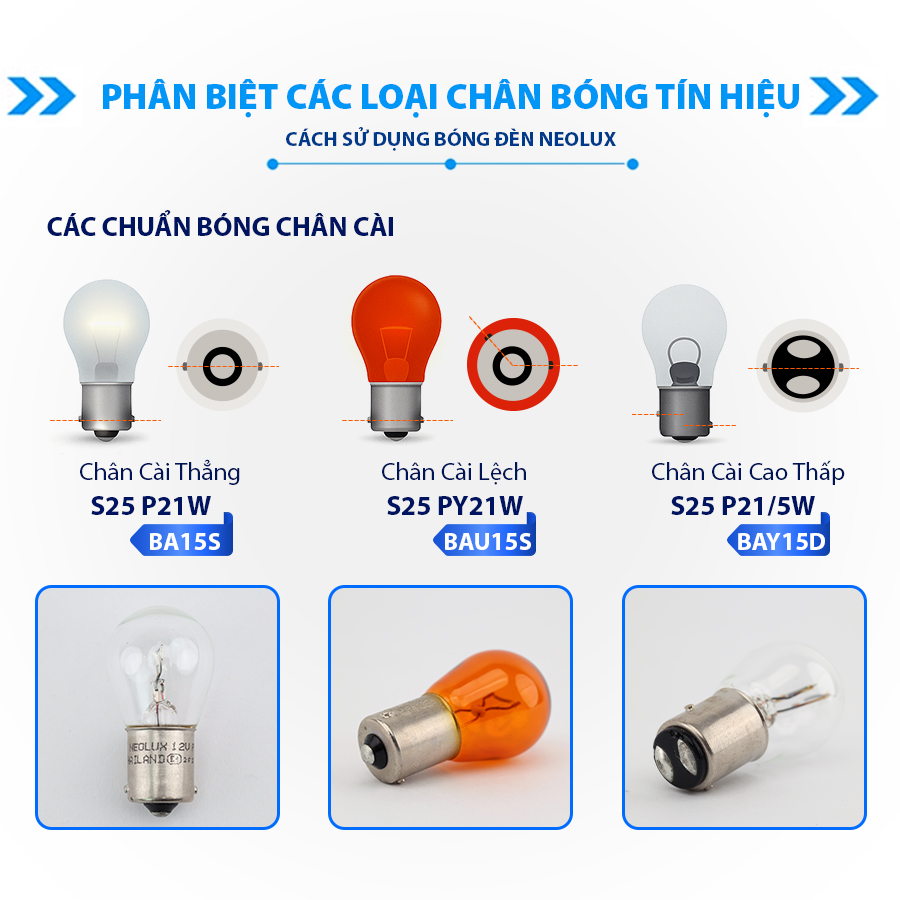 Bóng đèn sau S25 2 tim (TRẮNG) 12V 21/5W (BAY15D) 
chân cao thấp N380 Hiệu NEOLUX