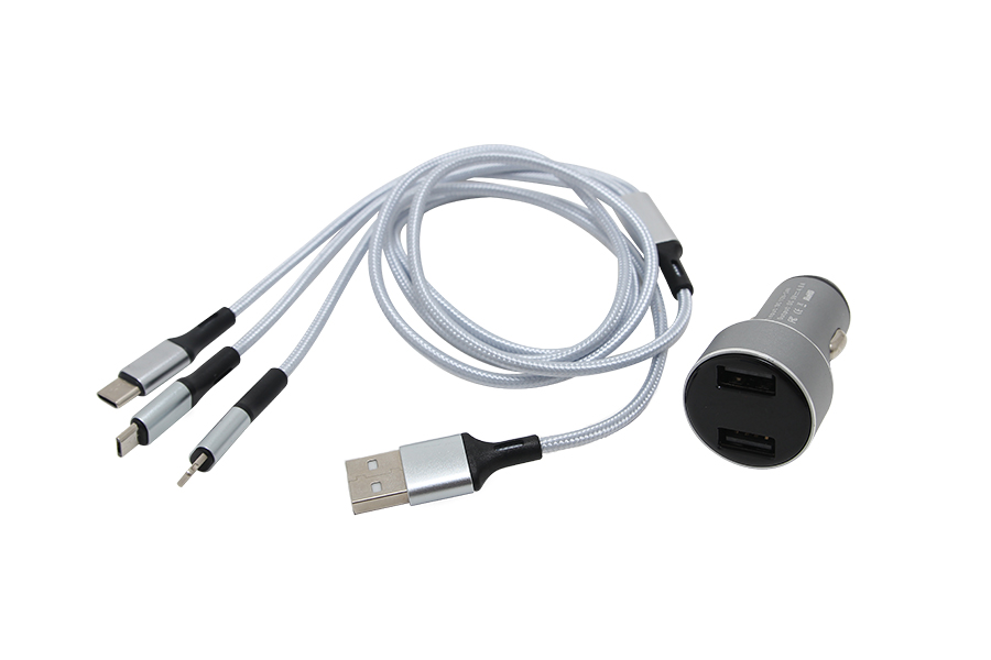 Bộ sạc ĐT 2 cổng + dây sạc 3 đầu C74 - 4.8A (Ip4 - Ip5 - micro USB - Type C) C74 bạc