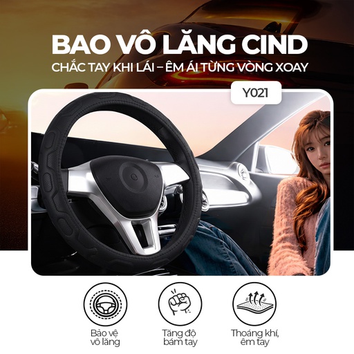 [BTLSMY021D] Bao vô lăng CIND PU+TPE Y021 size M đen