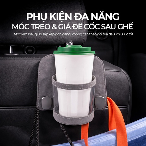 [MTBOL021X] CIND BO-L021 (Xám) Móc treo đôi + đựng ly sau ghế (da)